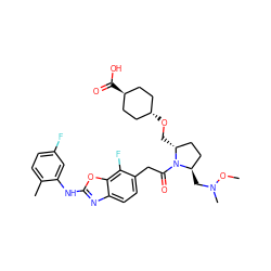 CON(C)C[C@@H]1CC[C@@H](CO[C@H]2CC[C@H](C(=O)O)CC2)N1C(=O)Cc1ccc2nc(Nc3cc(F)ccc3C)oc2c1F ZINC000257874923