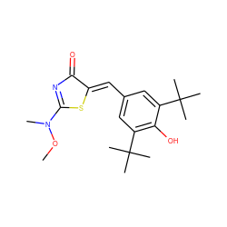 CON(C)C1=NC(=O)/C(=C/c2cc(C(C)(C)C)c(O)c(C(C)(C)C)c2)S1 ZINC000013734173