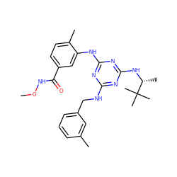 CONC(=O)c1ccc(C)c(Nc2nc(NCc3cccc(C)c3)nc(N[C@H](C)C(C)(C)C)n2)c1 ZINC000058564015