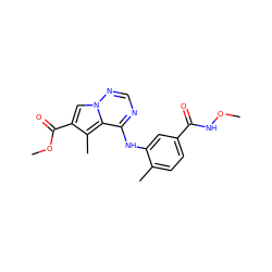 CONC(=O)c1ccc(C)c(Nc2ncnn3cc(C(=O)OC)c(C)c23)c1 ZINC000014974194