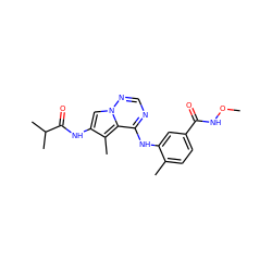 CONC(=O)c1ccc(C)c(Nc2ncnn3cc(NC(=O)C(C)C)c(C)c23)c1 ZINC000014974254