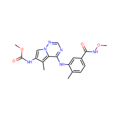 CONC(=O)c1ccc(C)c(Nc2ncnn3cc(NC(=O)OC)c(C)c23)c1 ZINC000014974259