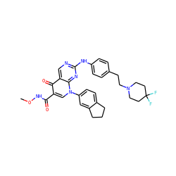 CONC(=O)c1cn(-c2ccc3c(c2)CCC3)c2nc(Nc3ccc(CCN4CCC(F)(F)CC4)cc3)ncc2c1=O ZINC000044358389