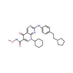 CONC(=O)c1cn(C2CCCCC2)c2nc(Nc3ccc(CCN4CCCC4)cc3)ncc2c1=O ZINC000039136227