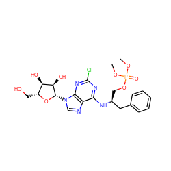 COP(=O)(OC)OC[C@@H](Cc1ccccc1)Nc1nc(Cl)nc2c1ncn2[C@@H]1O[C@H](CO)[C@@H](O)[C@H]1O ZINC000095553141