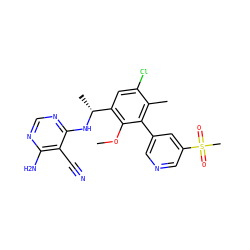 COc1c([C@@H](C)Nc2ncnc(N)c2C#N)cc(Cl)c(C)c1-c1cncc(S(C)(=O)=O)c1 ZINC000146906877