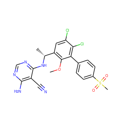 COc1c([C@@H](C)Nc2ncnc(N)c2C#N)cc(Cl)c(Cl)c1-c1ccc(S(C)(=O)=O)cc1 ZINC000146935632