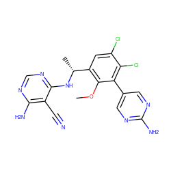 COc1c([C@@H](C)Nc2ncnc(N)c2C#N)cc(Cl)c(Cl)c1-c1cnc(N)nc1 ZINC000149215324