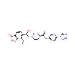 COc1c([C@@H](O)CN2CCN(C(=O)Cc3ccc(-n4cnnn4)nc3)CC2)ccc2c1COC2=O ZINC000653704595