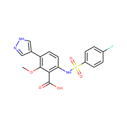 COc1c(-c2cn[nH]c2)ccc(NS(=O)(=O)c2ccc(F)cc2)c1C(=O)O ZINC000014965079