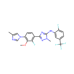 COc1c(-n2cnc(C)c2)ccc(-c2nc(Nc3cc(C(F)(F)F)ccc3F)n(C)n2)c1F ZINC000141680628