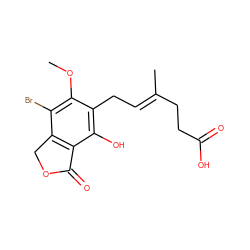 COc1c(Br)c2c(c(O)c1C/C=C(\C)CCC(=O)O)C(=O)OC2 ZINC000013759736