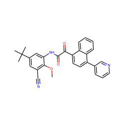 COc1c(C#N)cc(C(C)(C)C)cc1NC(=O)C(=O)c1ccc(-c2cccnc2)c2ccccc12 ZINC000058538239