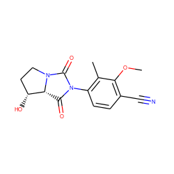 COc1c(C#N)ccc(N2C(=O)[C@@H]3[C@H](O)CCN3C2=O)c1C ZINC000028704384