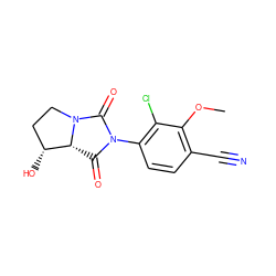 COc1c(C#N)ccc(N2C(=O)[C@@H]3[C@H](O)CCN3C2=O)c1Cl ZINC000028704396