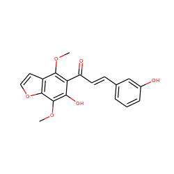 COc1c(C(=O)/C=C/c2cccc(O)c2)c(O)c(OC)c2occc12 ZINC000013560654