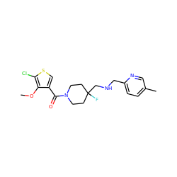 COc1c(C(=O)N2CCC(F)(CNCc3ccc(C)cn3)CC2)csc1Cl ZINC000064548819