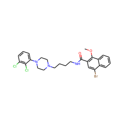 COc1c(C(=O)NCCCCN2CCN(c3cccc(Cl)c3Cl)CC2)cc(Br)c2ccccc12 ZINC000026173028