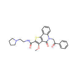 COc1c(C(=O)NCCN2CCCC2)sc2c1c(=O)n(CC(=O)c1ccccc1)c1ccccc21 ZINC000084731884