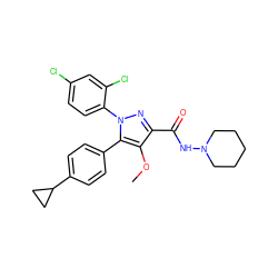 COc1c(C(=O)NN2CCCCC2)nn(-c2ccc(Cl)cc2Cl)c1-c1ccc(C2CC2)cc1 ZINC000043024761