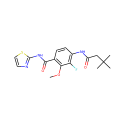 COc1c(C(=O)Nc2nccs2)ccc(NC(=O)CC(C)(C)C)c1F ZINC000066066268