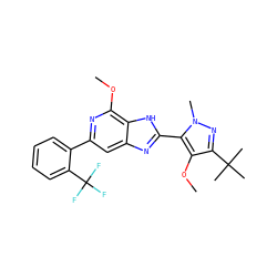 COc1c(C(C)(C)C)nn(C)c1-c1nc2cc(-c3ccccc3C(F)(F)F)nc(OC)c2[nH]1 ZINC000140647510
