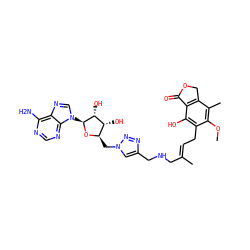 COc1c(C)c2c(c(O)c1C/C=C(\C)CNCc1cn(C[C@H]3O[C@@H](n4cnc5c(N)ncnc54)[C@H](O)[C@@H]3O)nn1)C(=O)OC2 ZINC000070672930