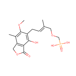 COc1c(C)c2c(c(O)c1C/C=C(\C)COCP(=O)(O)O)C(=O)OC2 ZINC000036338568