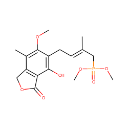 COc1c(C)c2c(c(O)c1C/C=C(\C)CP(=O)(OC)OC)C(=O)OC2 ZINC000036338572