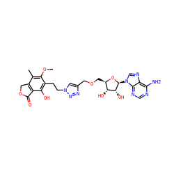 COc1c(C)c2c(c(O)c1CCn1cc(COC[C@H]3O[C@@H](n4cnc5c(N)ncnc54)[C@H](O)[C@@H]3O)nn1)C(=O)OC2 ZINC000070672940