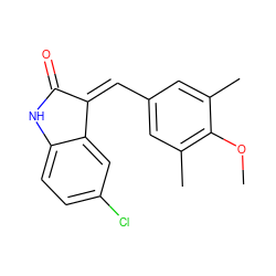 COc1c(C)cc(/C=C2/C(=O)Nc3ccc(Cl)cc32)cc1C ZINC000137600327