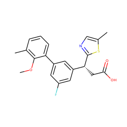 COc1c(C)cccc1-c1cc(F)cc([C@@H](CC(=O)O)c2ncc(C)s2)c1 ZINC001772636660