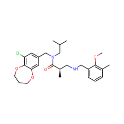 COc1c(C)cccc1CNC[C@@H](C)C(=O)N(Cc1cc(Cl)c2c(c1)OCCCO2)CC(C)C ZINC000114100204