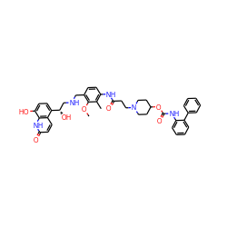 COc1c(CNC[C@H](O)c2ccc(O)c3[nH]c(=O)ccc23)ccc(NC(=O)CCN2CCC(OC(=O)Nc3ccccc3-c3ccccc3)CC2)c1C ZINC000299855334