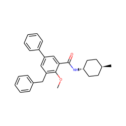 COc1c(Cc2ccccc2)cc(-c2ccccc2)cc1C(=O)N[C@H]1CC[C@H](C)CC1 ZINC000653842835