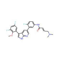 COc1c(F)cc(F)cc1-c1c[nH]c2ncc(-c3cc(NC(=O)/C=C/CN(C)C)ccc3F)cc12 ZINC000220940227