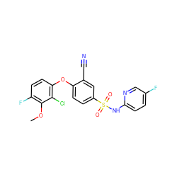 COc1c(F)ccc(Oc2ccc(S(=O)(=O)Nc3ccc(F)cn3)cc2C#N)c1Cl ZINC000473194853