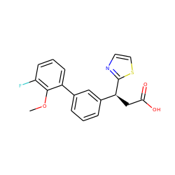 COc1c(F)cccc1-c1cccc([C@H](CC(=O)O)c2nccs2)c1 ZINC001772624260