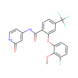 COc1c(F)cccc1Oc1cc(C(F)(F)F)ccc1C(=O)Nc1cc[nH]c(=O)c1 ZINC000143208419