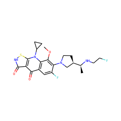 COc1c(N2CC[C@@H]([C@H](C)NCCF)C2)c(F)cc2c(=O)c3c(=O)[nH]sc3n(C3CC3)c12 ZINC000071319400