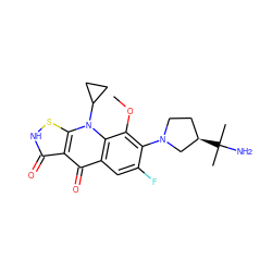 COc1c(N2CC[C@@H](C(C)(C)N)C2)c(F)cc2c(=O)c3c(=O)[nH]sc3n(C3CC3)c12 ZINC000034894595