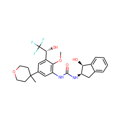 COc1c(NC(=O)N[C@@H]2Cc3ccccc3[C@@H]2O)cc(C2(C)CCOCC2)cc1[C@@H](O)C(F)(F)F ZINC000142797229