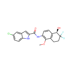 COc1c(NC(=O)c2cc3cc(Cl)ccc3[nH]2)ccc2c1CCC(F)(F)[C@@H]2O ZINC000040829400