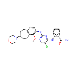 COc1c(Nc2ncc(Cl)c(N[C@H]3[C@@H](C(N)=O)[C@@H]4C=C[C@H]3C4)n2)ccc2c1CC[C@@H](N1CCOCC1)CC2 ZINC000084654307