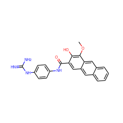 COc1c(O)c(C(=O)Nc2ccc(NC(=N)N)cc2)cc2cc3ccccc3cc12 ZINC000026171984