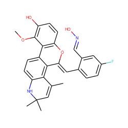 COc1c(O)ccc2c1-c1ccc3c(c1/C(=C/c1ccc(F)cc1/C=N/O)O2)C(C)=CC(C)(C)N3 ZINC000141651567