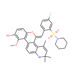 COc1c(O)ccc2c1-c1ccc3c(c1/C(=C/c1ccc(F)cc1S(=O)(=O)N1CCCCC1)O2)C(C)=CC(C)(C)N3 ZINC000138420397