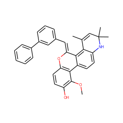 COc1c(O)ccc2c1-c1ccc3c(c1/C(=C/c1cccc(-c4ccccc4)c1)O2)C(C)=CC(C)(C)N3 ZINC000140304515