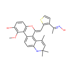 COc1c(O)ccc2c1-c1ccc3c(c1/C(=C/c1sccc1/C(C)=N/O)O2)C(C)=CC(C)(C)N3 ZINC000014968575