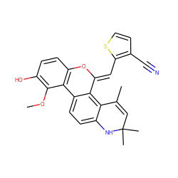 COc1c(O)ccc2c1-c1ccc3c(c1/C(=C/c1sccc1C#N)O2)C(C)=CC(C)(C)N3 ZINC000014968566